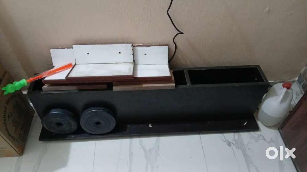 2 pcs showcase, 1 pc wall hanging tv unit, 1 pc  plastic rack