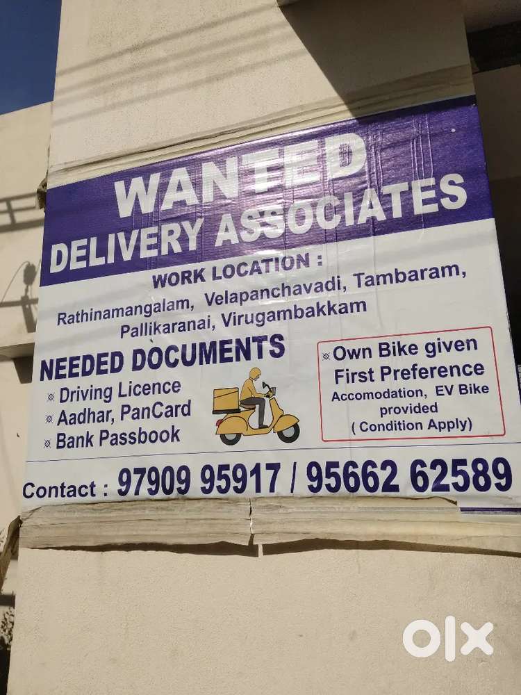 Delivery job ,ev bike arranged, insentive