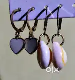 Fashion Stud Hoop Gold Earring one with butterfly and one with shell