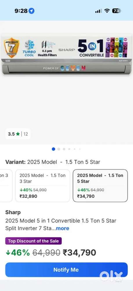 New Box Packed Sharp Ac 1.5 Ton 5 star