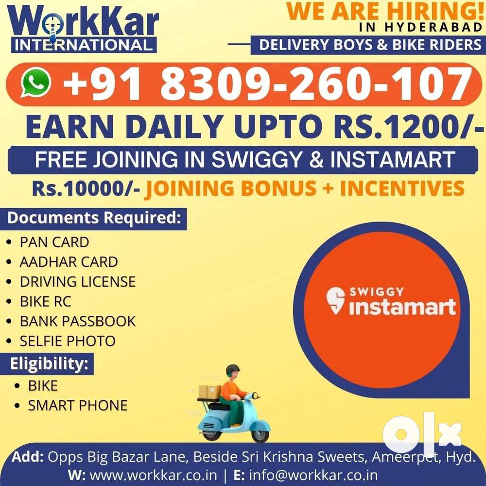 Free joining in swiggy delivery partner daily payment nd Incentives