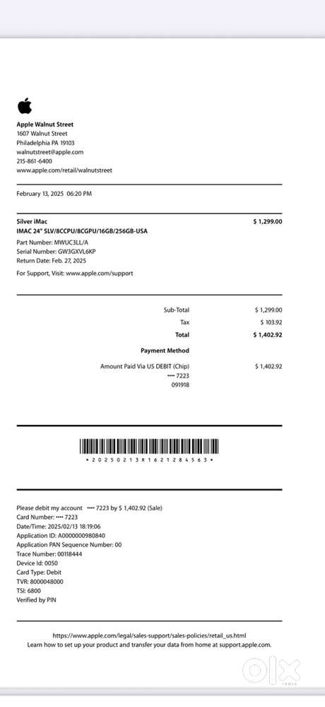 Silver iMac $ 1,299.00 IMAC 24 SLV/8CCPU/8CGPU/16GB/256GB-USA