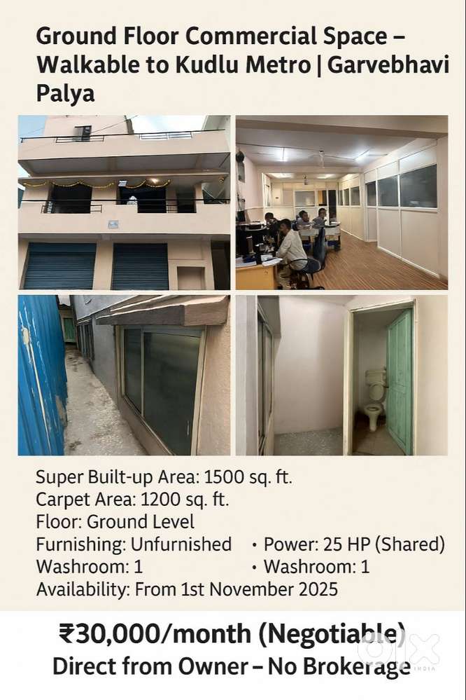 Ground Floor Shop/Office Space – Walkable to Kudlu Metro  GB Palya