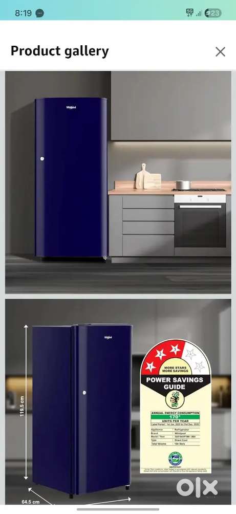 Whirlpool 184L 3 star refrigerator.