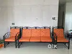 Metal Sofa Set (3+1+1 Seater) with Cushions – Good Condition