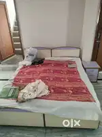 King size double wooden bed with side tables