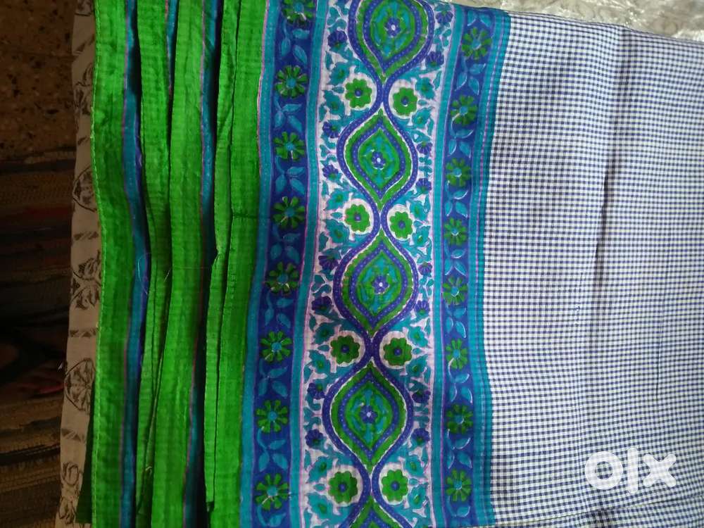 Prya darsani silk sari blue check and green border beautiful for sells