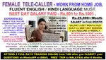EXPERIENCED FEMALE TELE-CALLER to WORK FROM HOME - Rs.25,000+/MONTH &