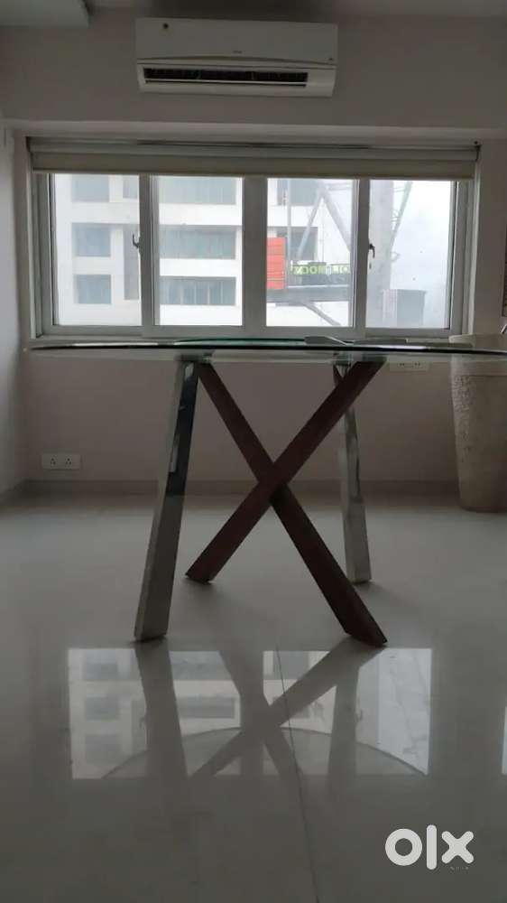 Dinning Table Round Toughen Glass with two chair