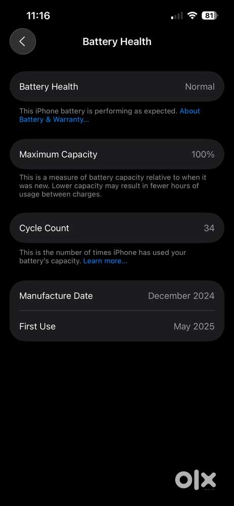 Iphone 16e - 5 months - 100% battery - Warranty May 2027