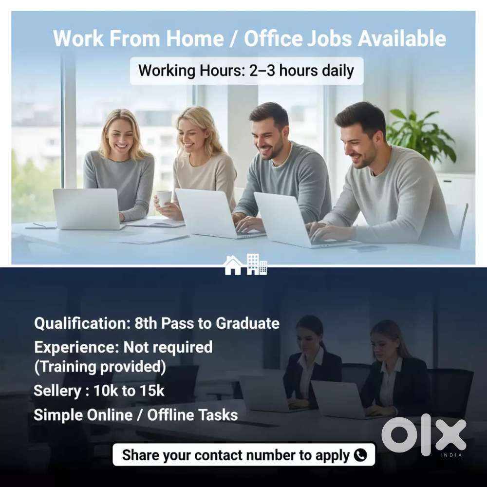 Work From Home / Office Job – 2–3 Hours Daily  No Experiences