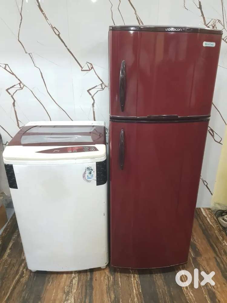 Videocon double door fridge n godrej fully automatic washing machine