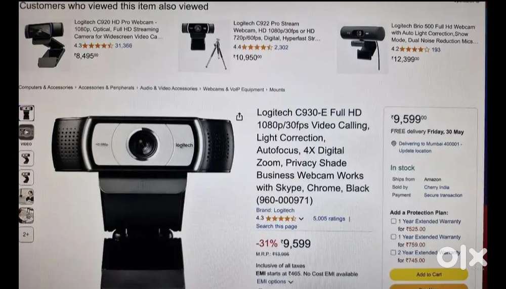 Logitech C930-E Full HD Webcam camera Use Macbook Dell Hp Lenovo