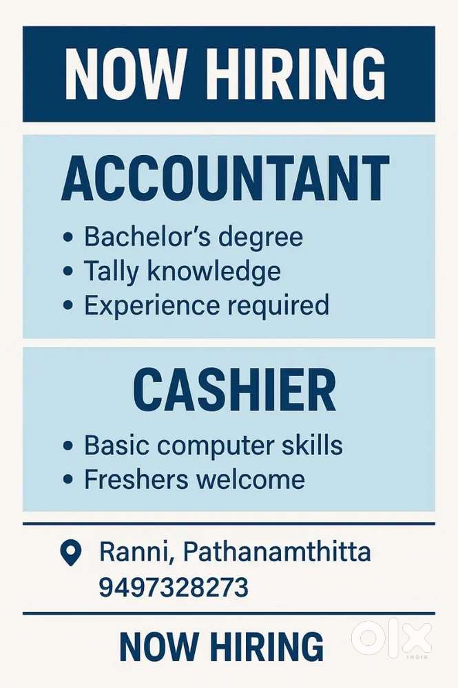 Accountant and Cashier needed