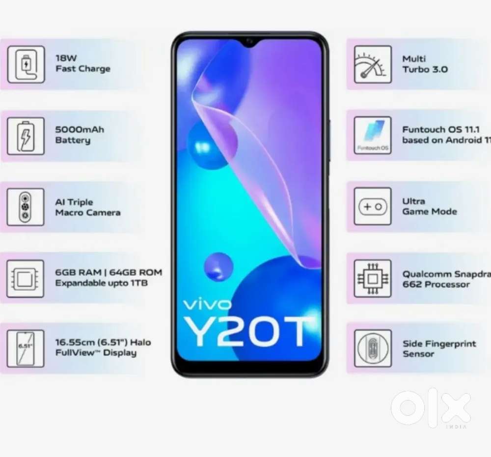 Vivo Y20T – Android 13 – 6GB + 1GB RAM, 64GB Storage -Snapdragon 662