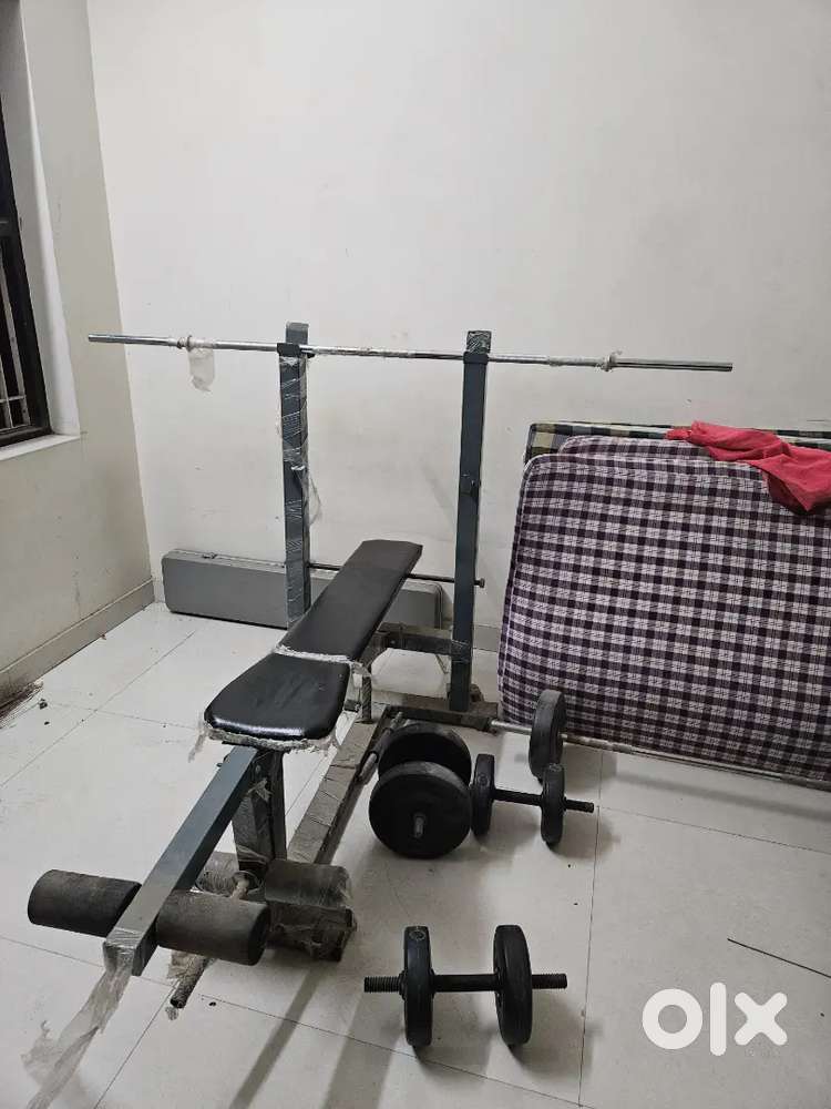 Home workout bench and dumbells
