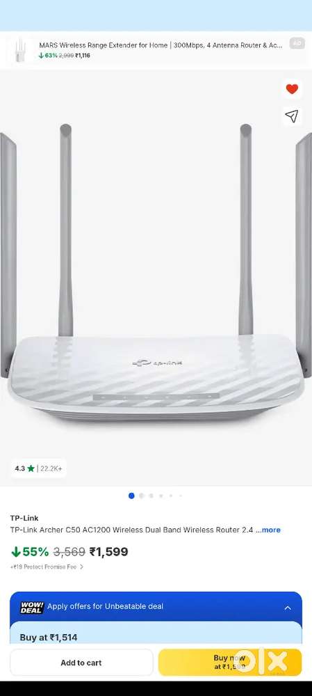 TP-Link Archer C50 AC1200 Dual Band Router 5 Ghz(Not used)3yr warranty