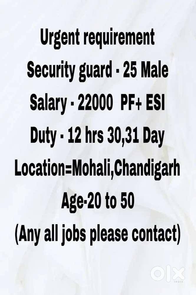Security guard jobs Mohali Chandigarh