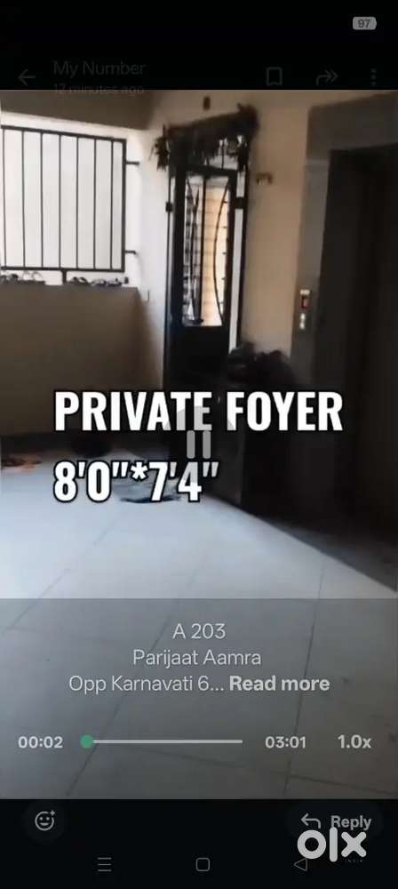 Spacious 3 BHK flat with terrace available for sale.