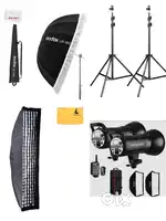 Godox sk 400 mark ii,godox umbrella 160,strip box,18ft light stand