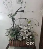 Artificial flower with wooden basket