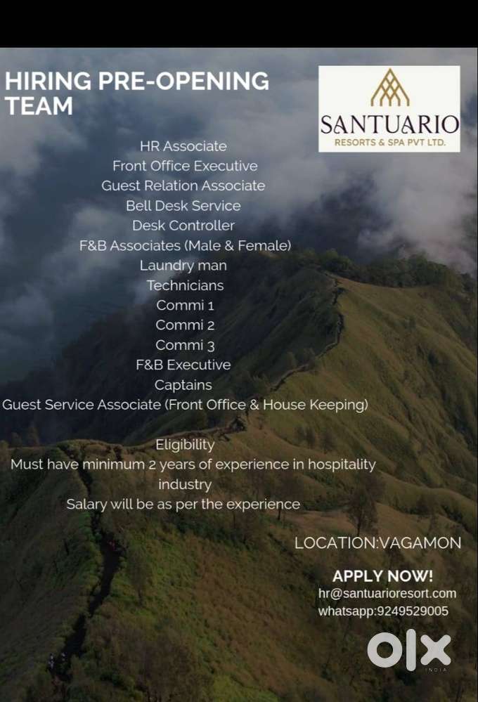 Different positions for a reputed resort