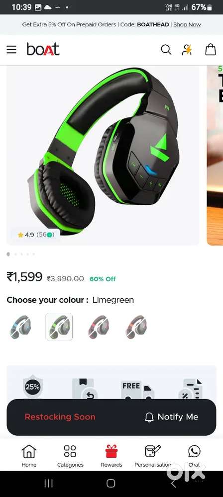 Boat rockerz 518 limegreen with miner scratch only no other problem