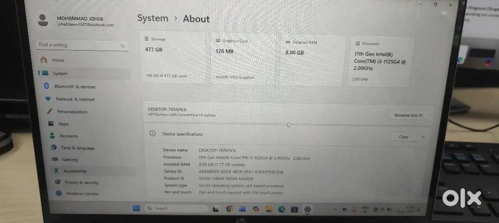 P pavilion Touch screen laptop i3-11th gen 8 GB 500 GB SSD.