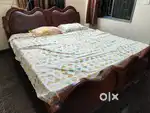 King size solid Teak wood double cot with mattress