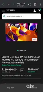 LG 55-Inch Class OLED evo G4 Series Smart TV 4K Processor Flat Screen