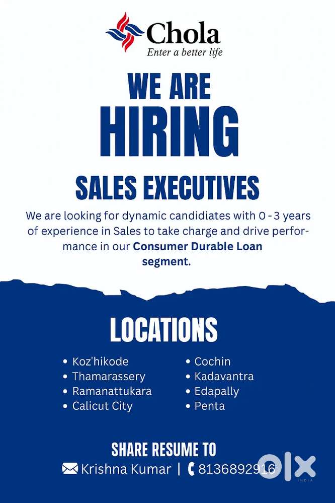 CHOLA FINANCIAL IS HIRING  EXECUTIVE IN CONSUMER DURABLE LOAN ONROLLS