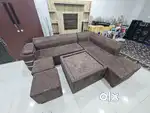 L-Shape 8 Seater Sofa Set with Center Table & Stools – Premium Quality