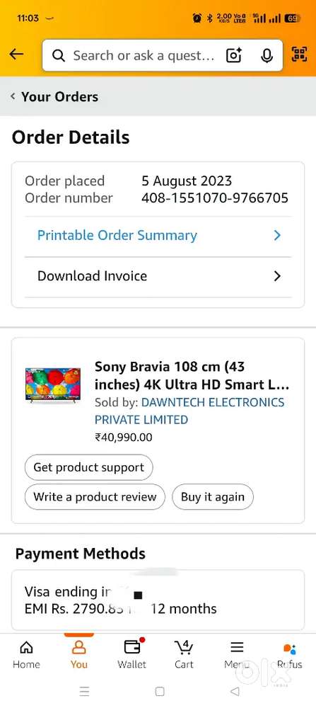 sony Bravia 43 inch google tv just 2 years old