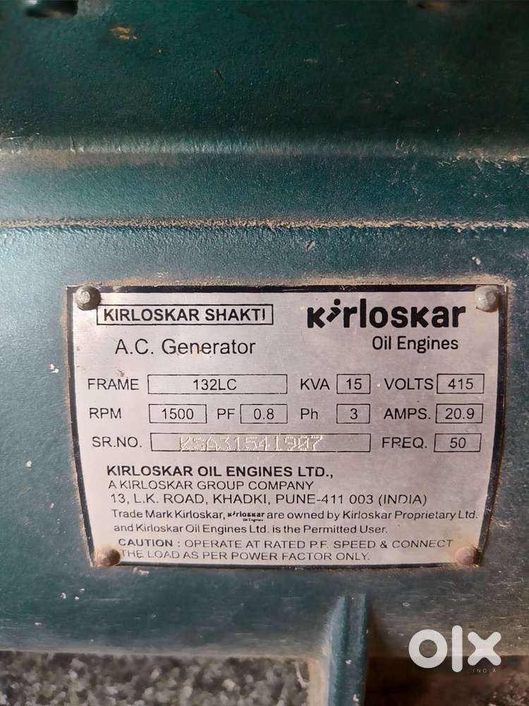 Brand New Kirloskar 15 kVA / 415V, 3-Phase A.C. Generator (Alternator)