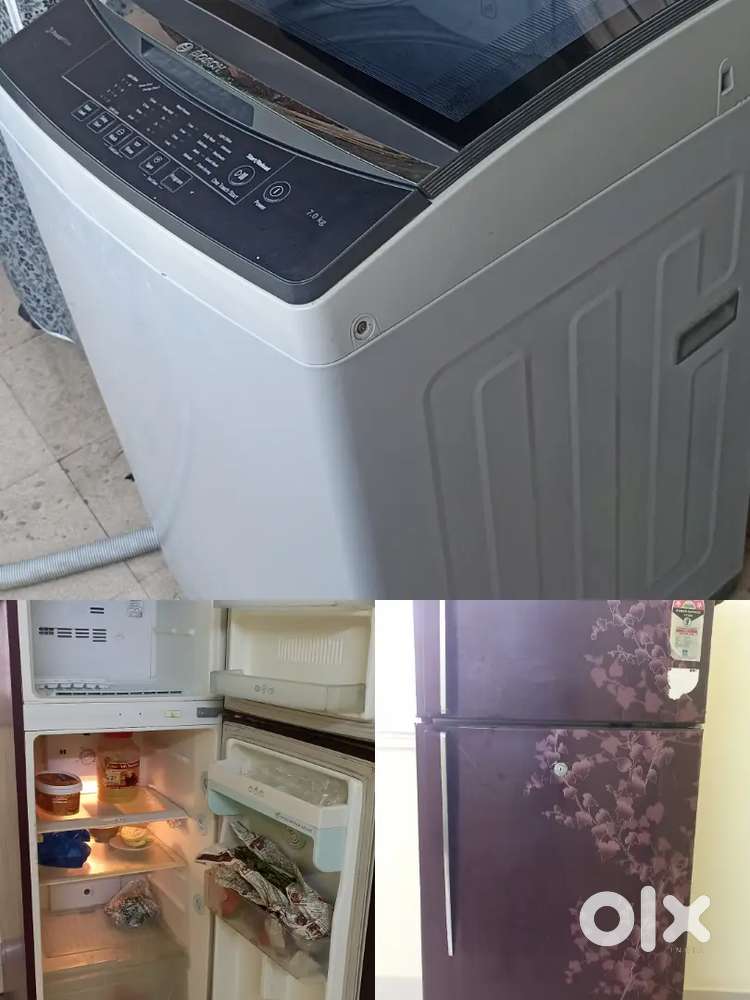 Double door fridge and automatic washing machine Crompton mixer.