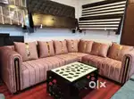 Baby pink colour strypes l shape sofa set available in Starf furniture