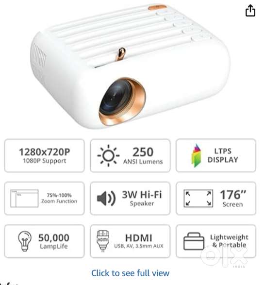 WZATCO Pixel Lite  Portable LED Projector, USB, HDMI  Native 720p Fu