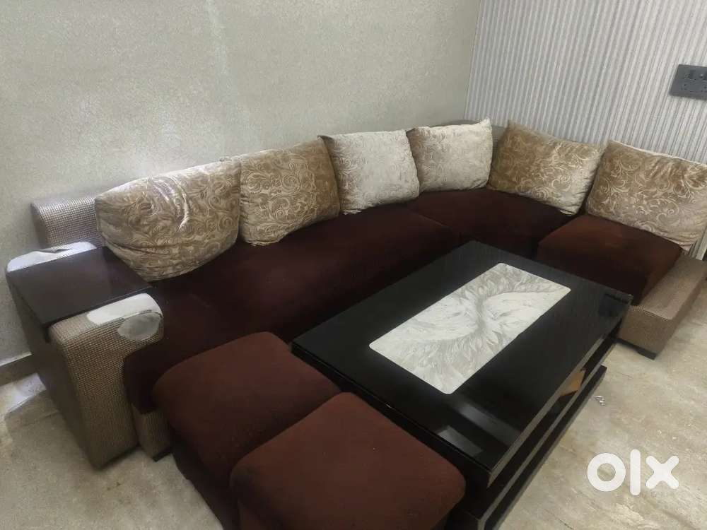 L shape sofa and table