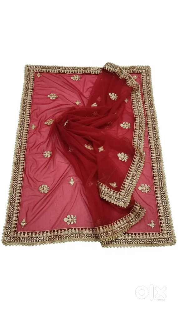 Velvet Bridal Lehenga Set with Two Dupattas