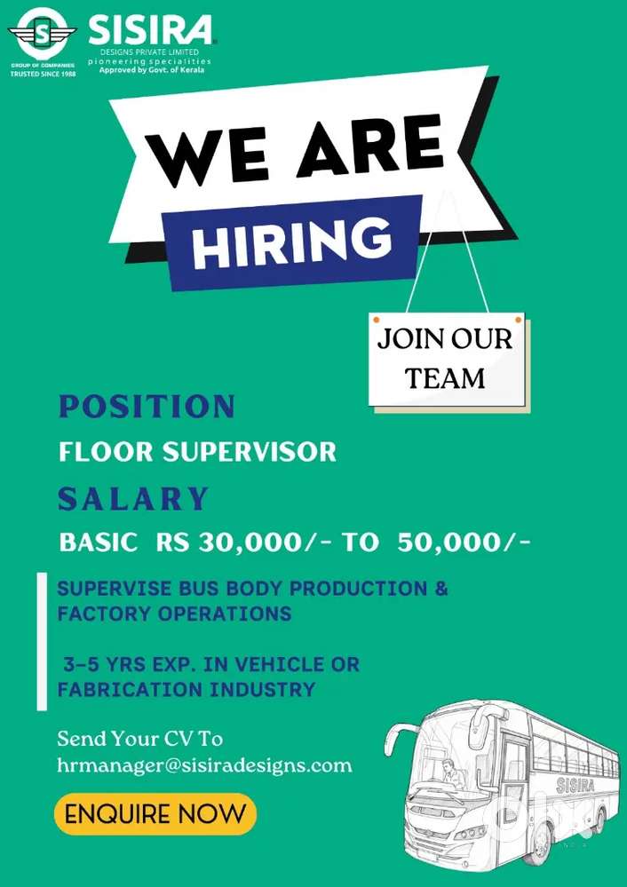 Hiring Floor Supervisor - Bus Body Manufacturing