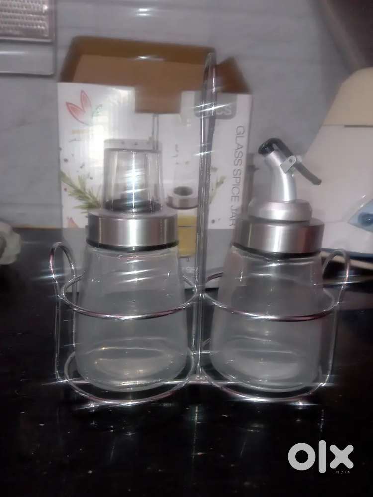 Glass spice jar set with stainless Steel stand