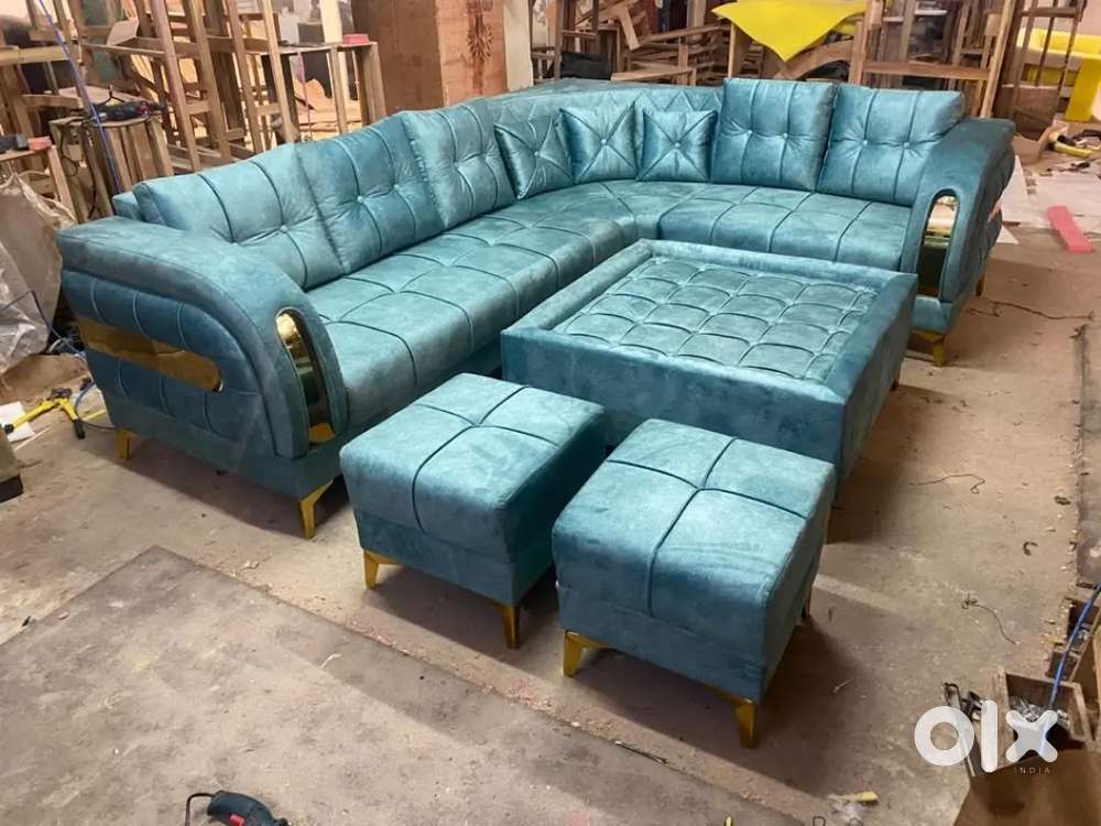 8Seater Velvet L Shape Sofa Set, With Lounger