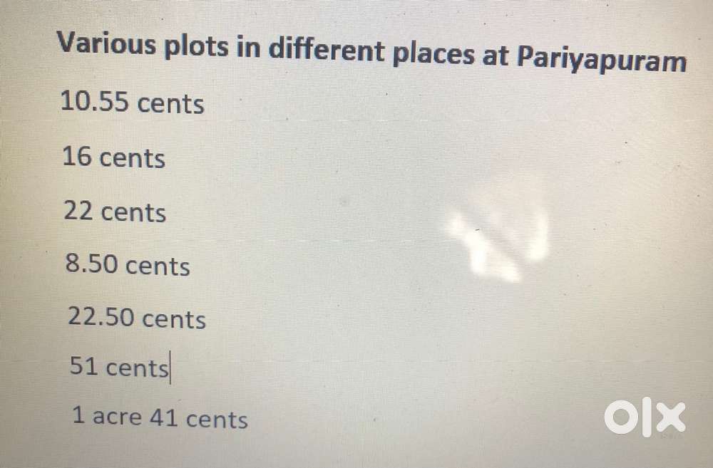 Residential plots for sale in dfferent measurements at Pariapuram