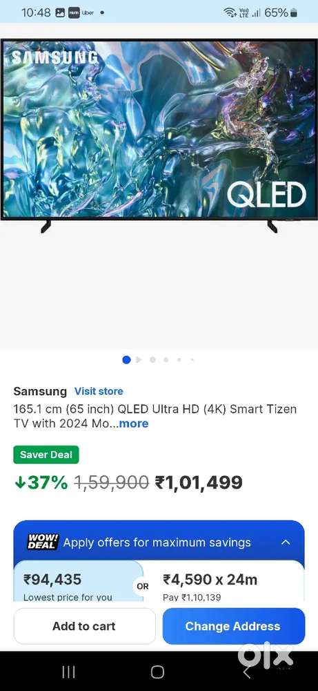 Samsung 65 inches Q60A QLED 4K ultra HD tizen smart tv new unused