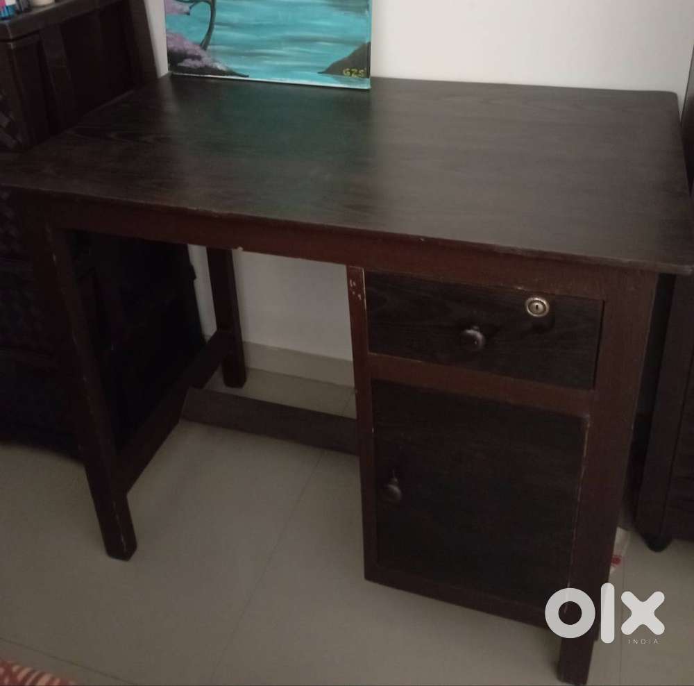 Solid wood study table with storage