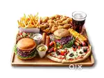 Fried chicken pizza Burger  Club sandwich Mixed loaded fries