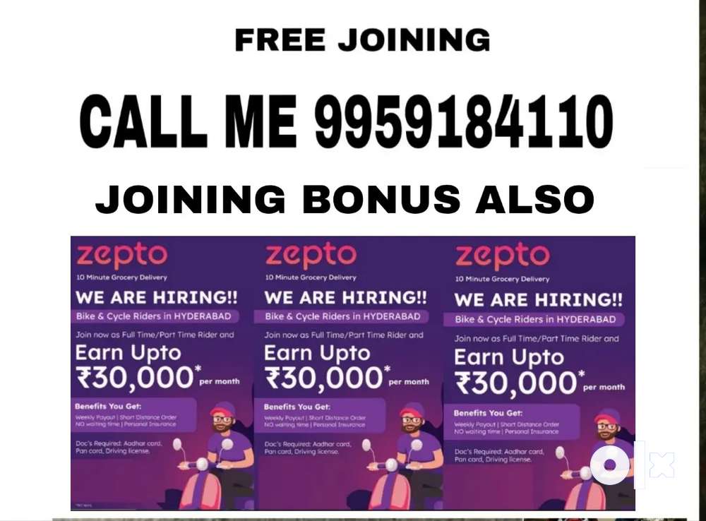 ZEPTO DELIVERY BOYS FREE JOINING