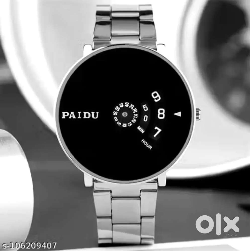 Analogue men boys Casual black Paidu silver stainless steel watch