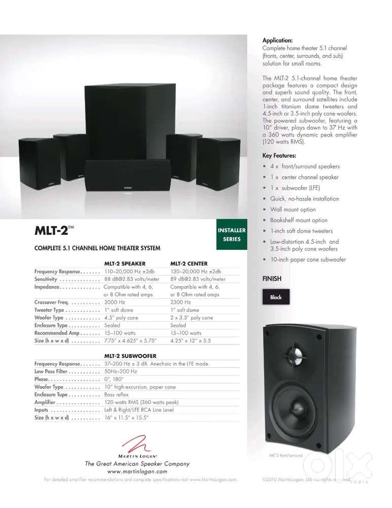 Martin Logan mlt-2 5.1 home cinema/theater speaker for sell only 49999