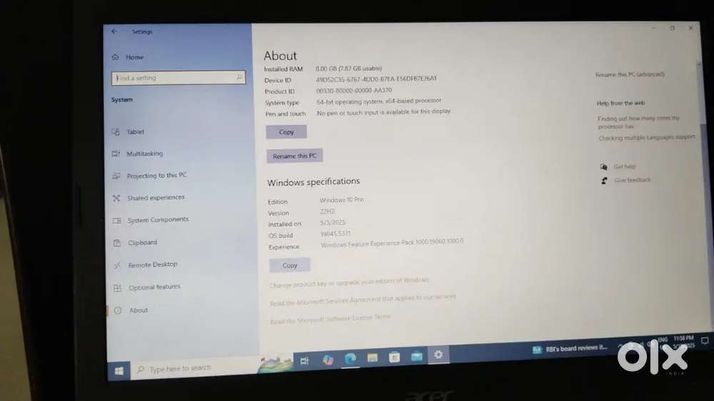 Acer laptop and key board
